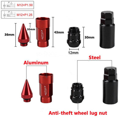 20Pcs Anti Theft Wheel Lug Nuts M12x1.25/1.5 with Spike Extended Tuner Nut