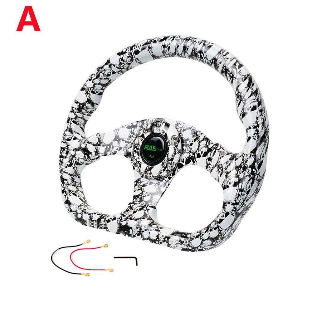 Universal 13 inch Racing Graffiti Pattern Flat Steering Wheel D Shape 6 Holes