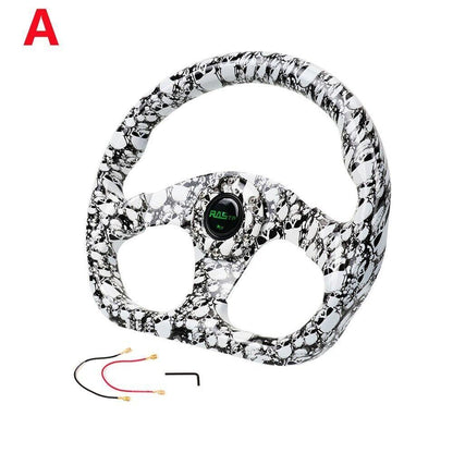 Universal 13 inch Racing Graffiti Pattern Flat Steering Wheel D Shape 6 Holes
