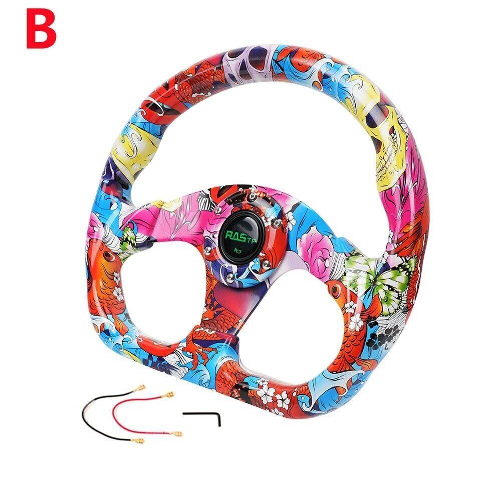 Universal 13 inch Racing Graffiti Pattern Flat Steering Wheel D Shape 6 Holes