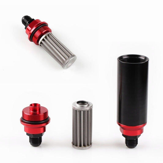 Inline Fuel Filter 60 Micron with 6AN 8AN 10AN Adapter Universal 44MM