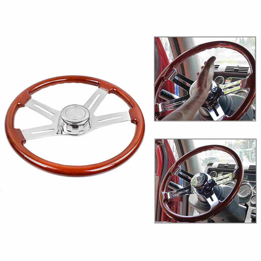 18 Inch 4 Spoke Wood Truck Steering Wheel for Freightliner, Kenworth, Peterbilt, Volvo