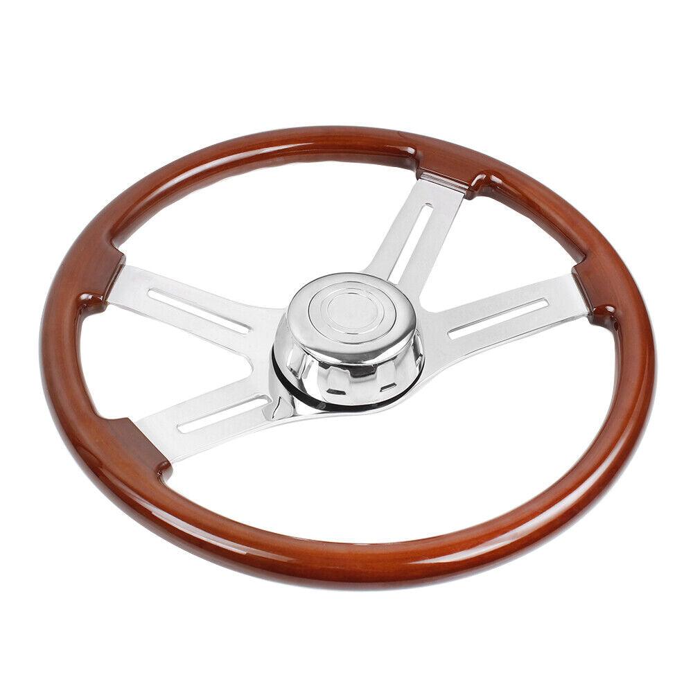 18 Inch 4 Spoke Wood Truck Steering Wheel for Freightliner, Kenworth, Peterbilt, Volvo