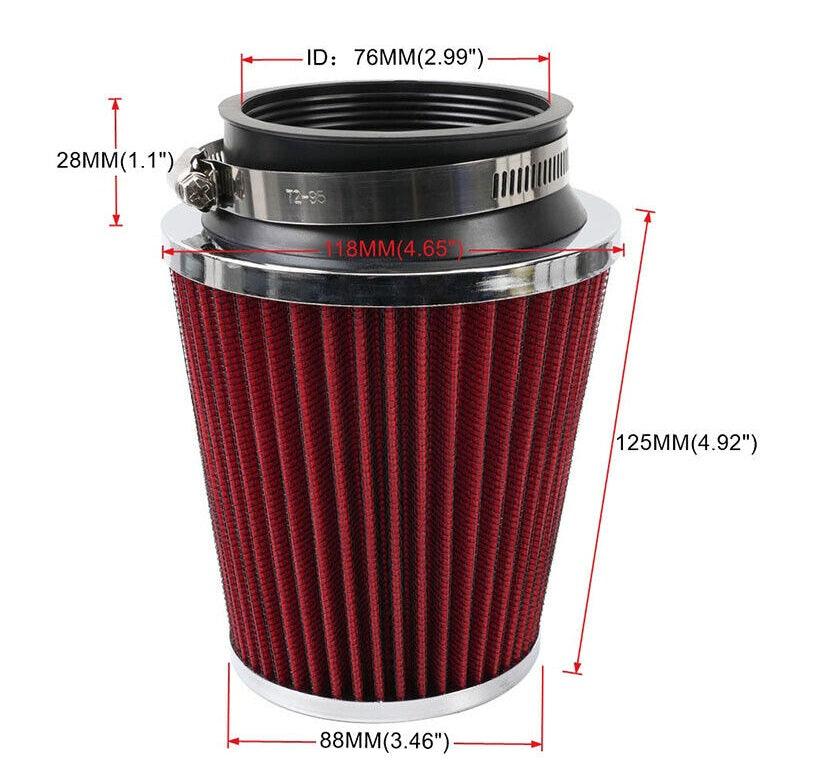 3 Inch/76mm High Flow Cold Air Intake Filter Air Intake Cone Replacement