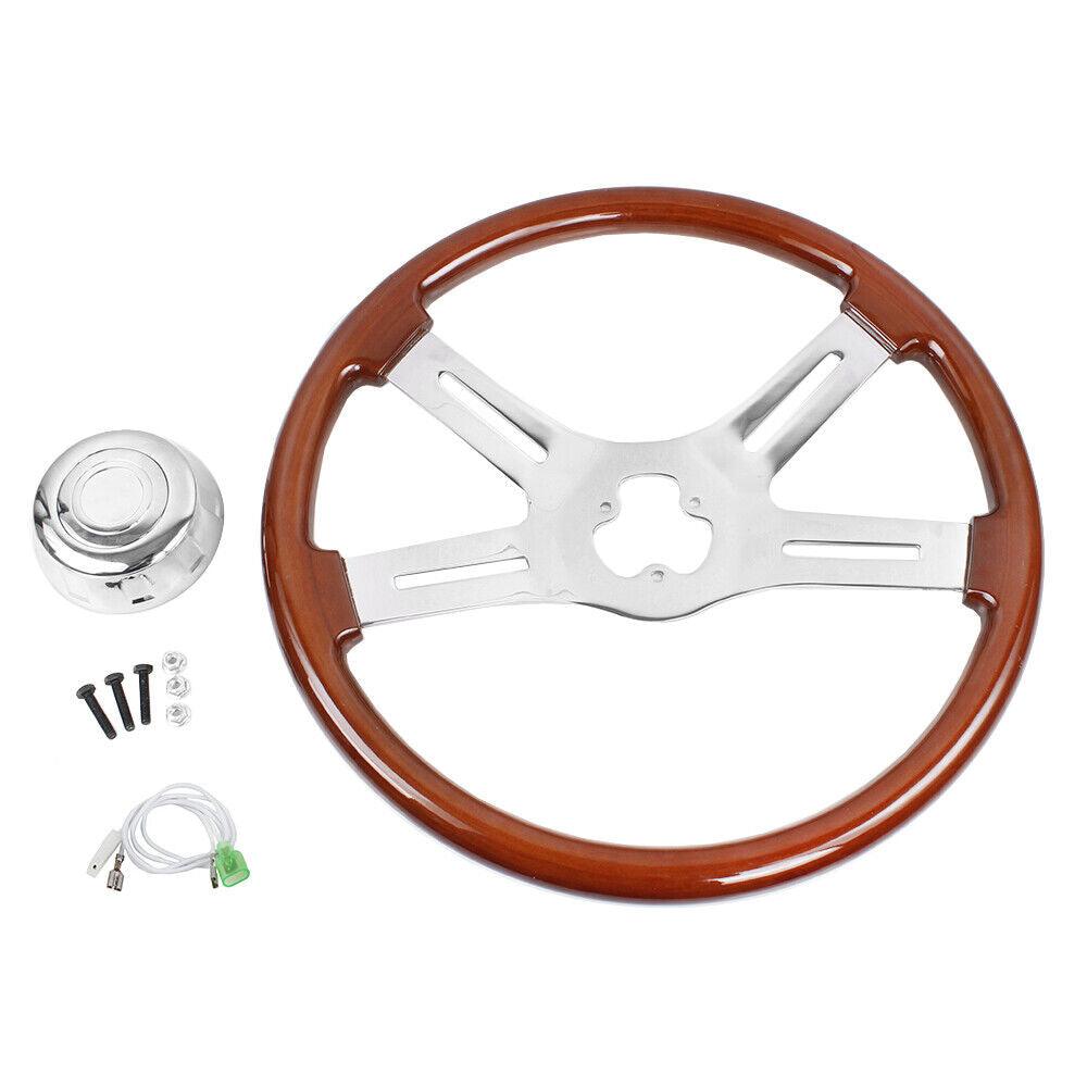 18 Inch 4 Spoke Wood Truck Steering Wheel for Freightliner, Kenworth, Peterbilt, Volvo
