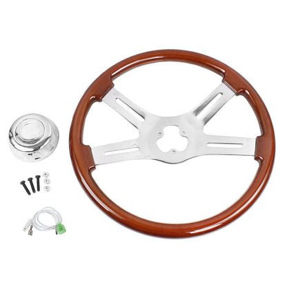 18 Inch 4 Spoke Wood Truck Steering Wheel for Freightliner, Kenworth, Peterbilt, Volvo