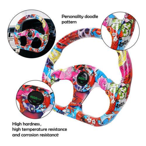 Universal 13 inch Racing Graffiti Pattern Flat Steering Wheel D Shape 6 Holes