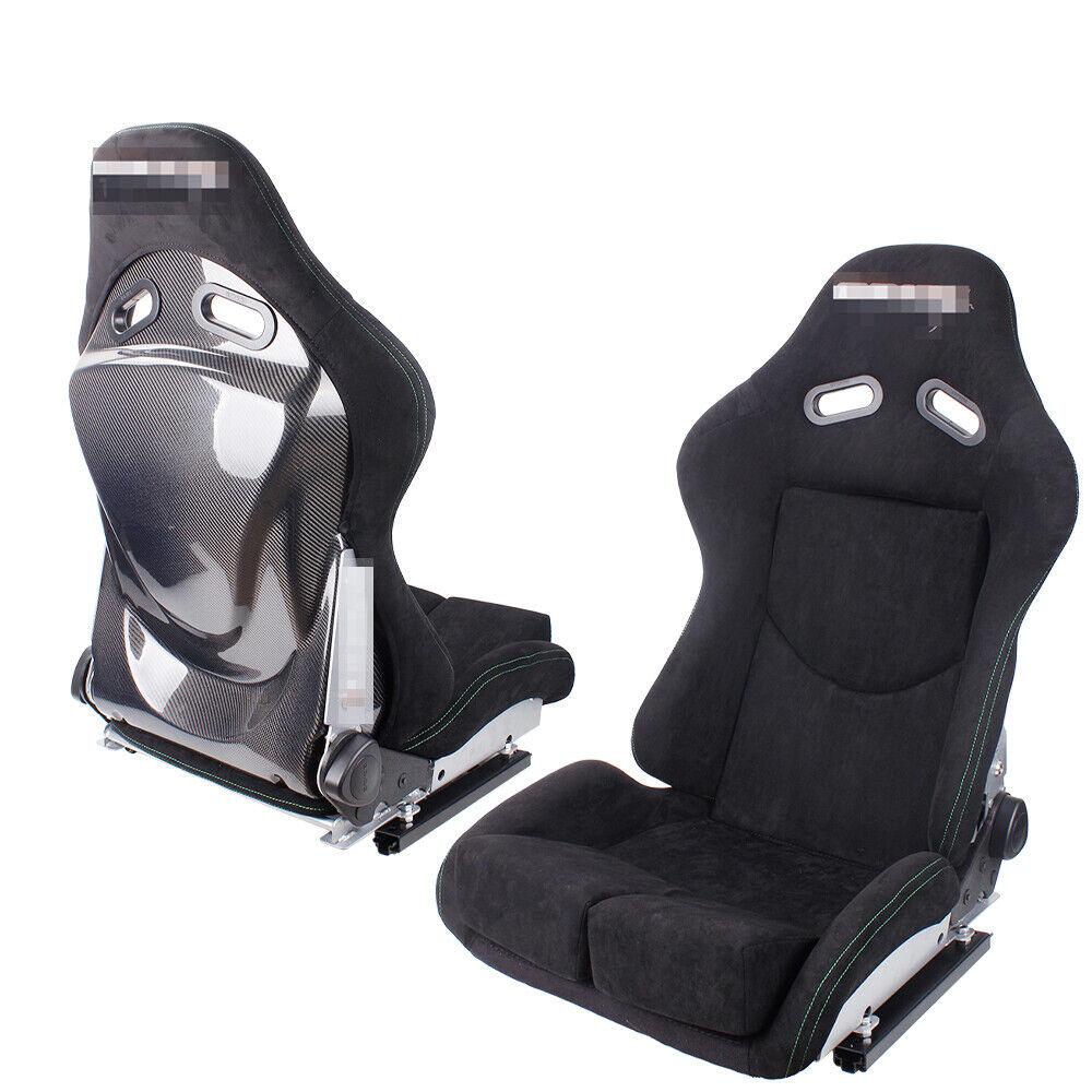 2Pcs Racing Seats Real Carbon Fiber Shell Adjustable Backrest(17" wide)