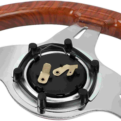 14 Inch Classic Wood Grain Steering Wheel Chrome Spoke 6 Bolt with Horn
