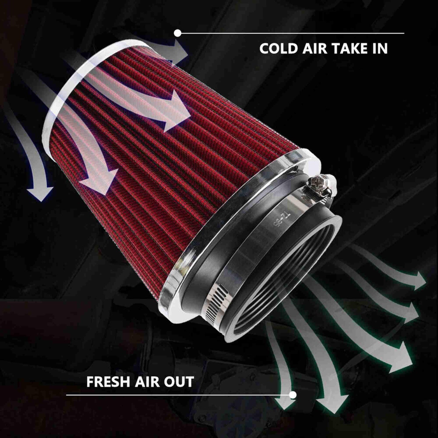 3 Inch/76mm High Flow Cold Air Intake Filter Air Intake Cone Replacement