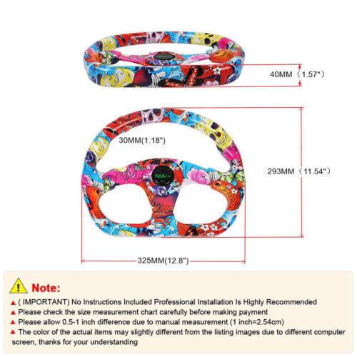 Universal 13 inch Racing Graffiti Pattern Flat Steering Wheel D Shape 6 Holes