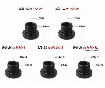5Pcs Oil Filter Thread Adapter 5/8-24 to 1/2-28, 1/2-20, M14x1, M14x1.5, M14x1L