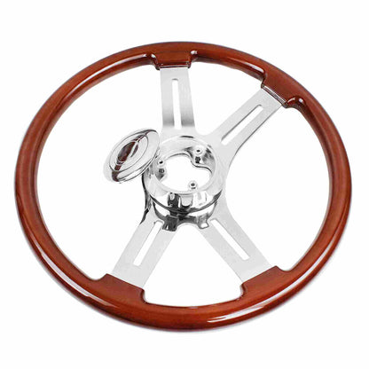 18 Inch 4 Spoke Wood Truck Steering Wheel for Freightliner, Kenworth, Peterbilt, Volvo