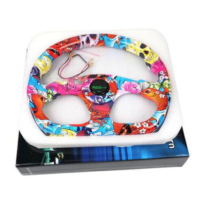Universal 13 inch Racing Graffiti Pattern Flat Steering Wheel D Shape 6 Holes