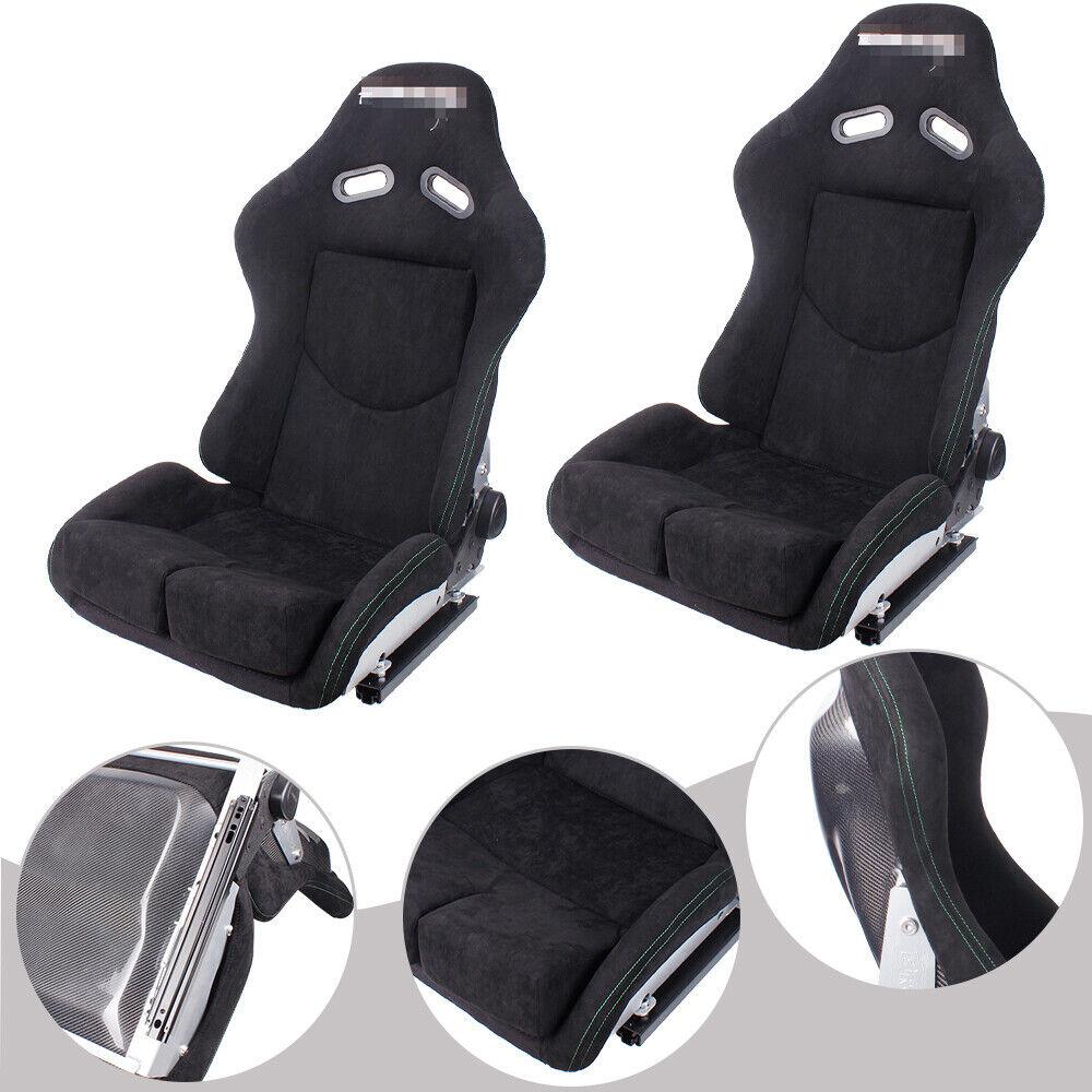 2Pcs Racing Seats Real Carbon Fiber Shell Adjustable Backrest(17" wide)