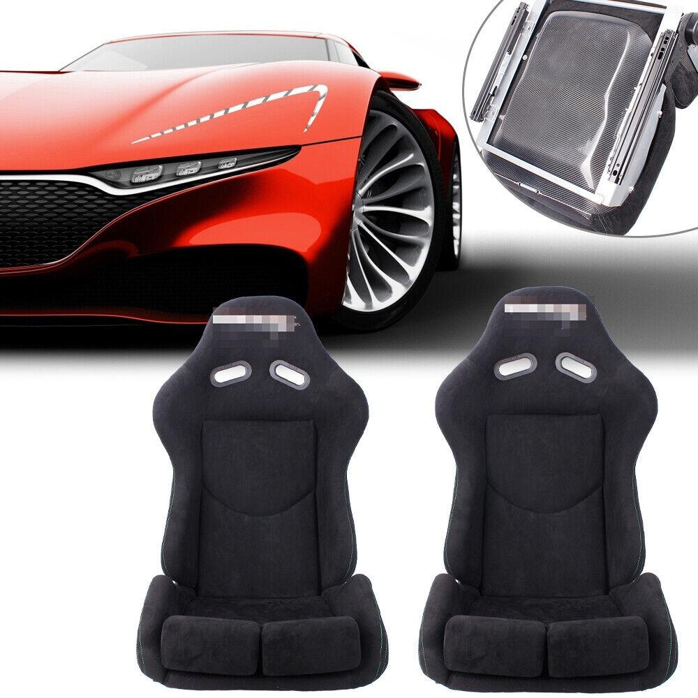 2Pcs Racing Seats Real Carbon Fiber Shell Adjustable Backrest(17" wide)