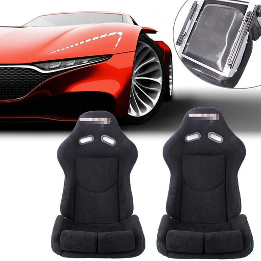 2Pcs Racing Seats Real Carbon Fiber Shell Adjustable Backrest(17" wide)