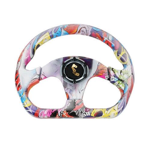 Universal 13 inch Racing Graffiti Pattern Flat Steering Wheel D Shape 6 Holes