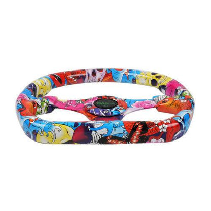Universal 13 inch Racing Graffiti Pattern Flat Steering Wheel D Shape 6 Holes