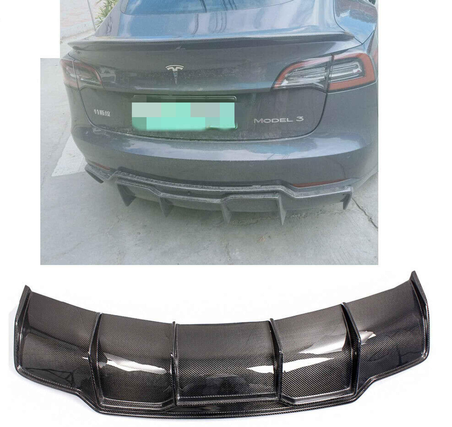 Carbon Fiber Rear Lip Bumper Diffuser Body Kit for Tesla Model 3 Sedan17-23