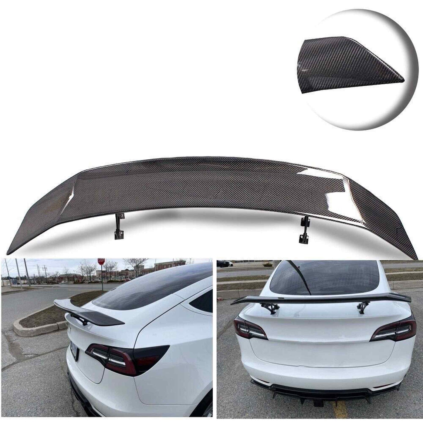 53 Inch Tesla Carbon Fiber Spoiler Trunk Lid Spoiler with Tail Bracket